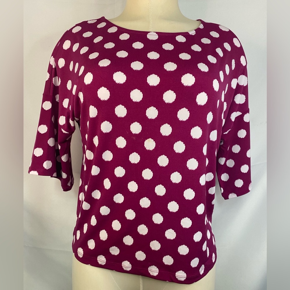 Chicos (NWT) Polka Dot 3/4 Sleeve Women's Top - Dark Pink and White Size 0